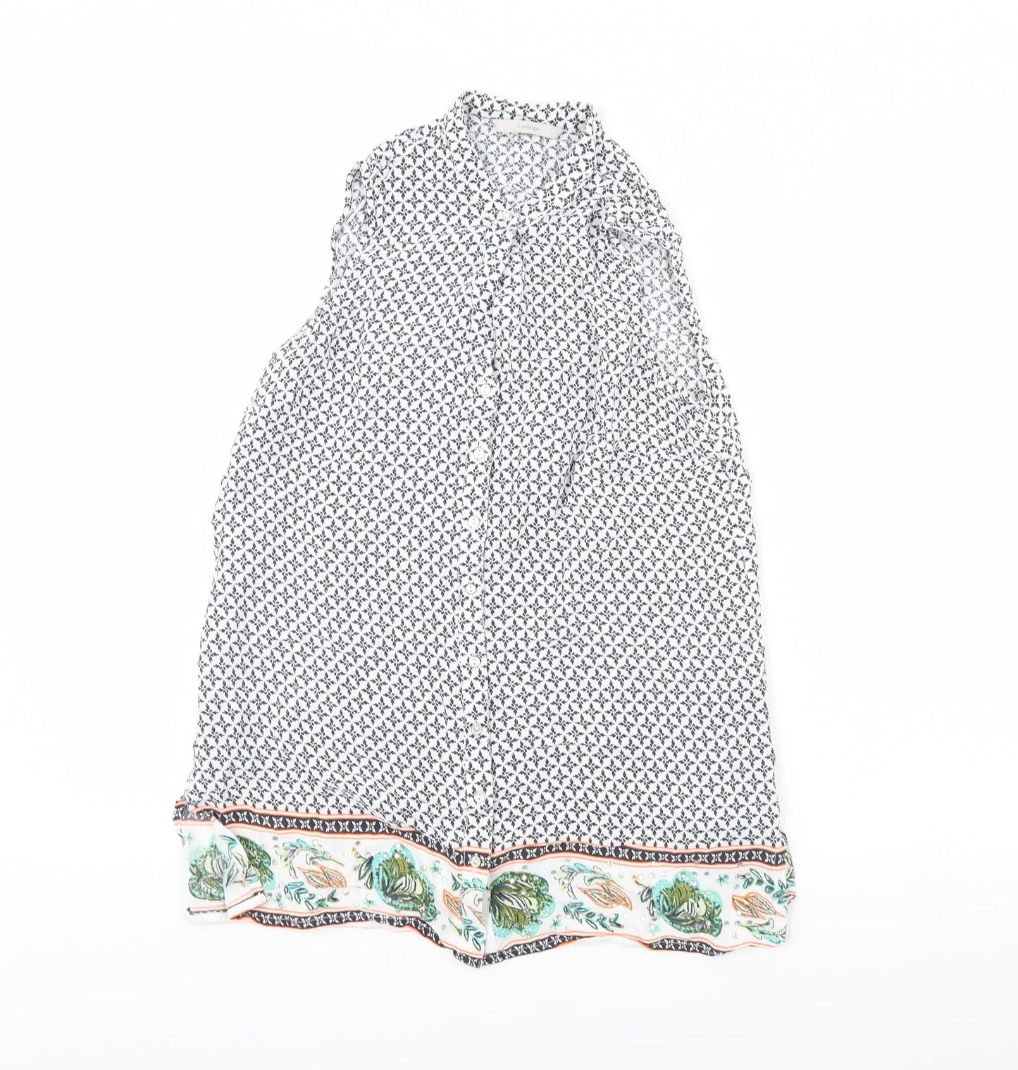 George Womens White Geometric  Basic Button-Up Size 8
