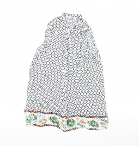 George Womens White Geometric  Basic Button-Up Size 8