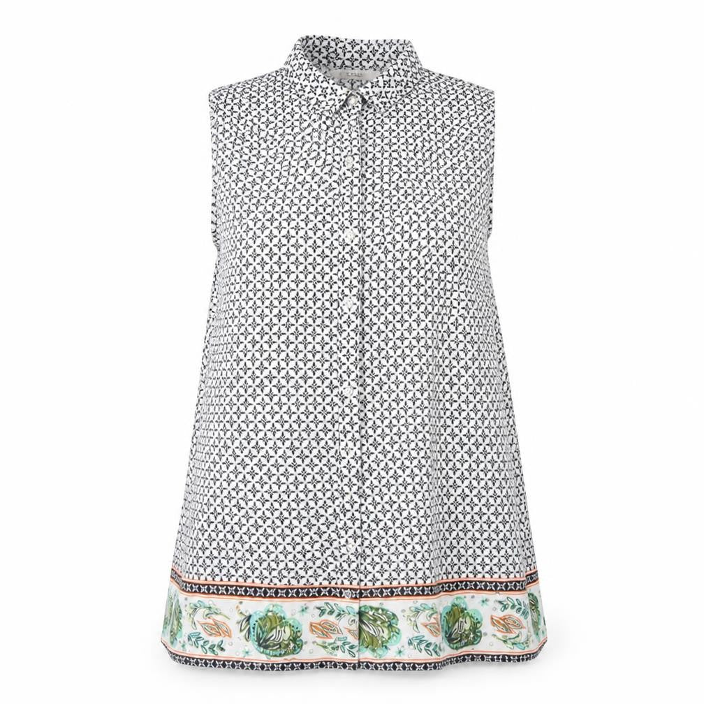George Womens White Geometric  Basic Button-Up Size 8