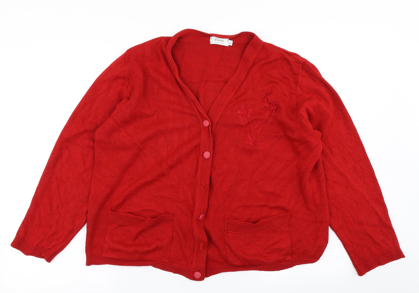 Care Womens Red  Knit Cardigan Jumper Size L