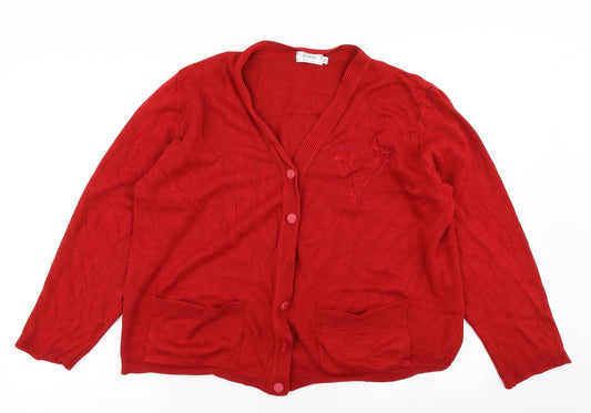 Care Womens Red  Knit Cardigan Jumper Size L