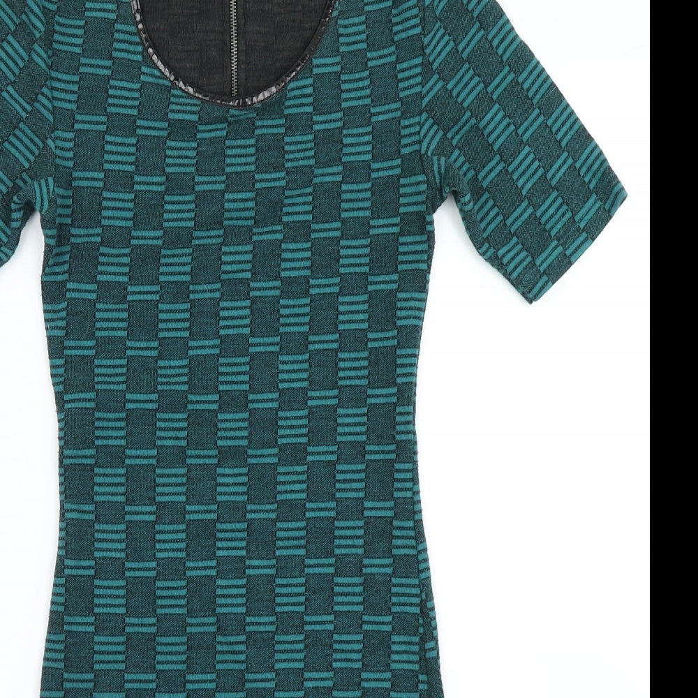 Topshop Womens Green Geometric  Bodycon  Size 6
