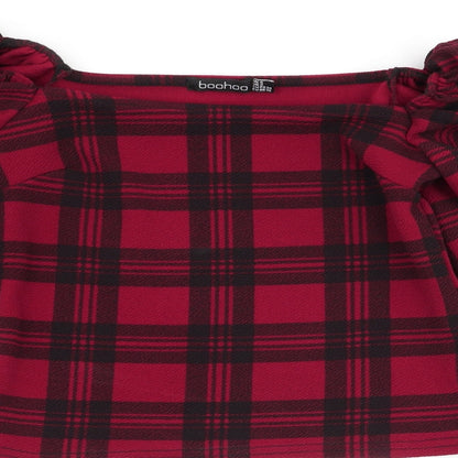 Boohoo Womens Multicoloured Check  Basic Blouse Size 6