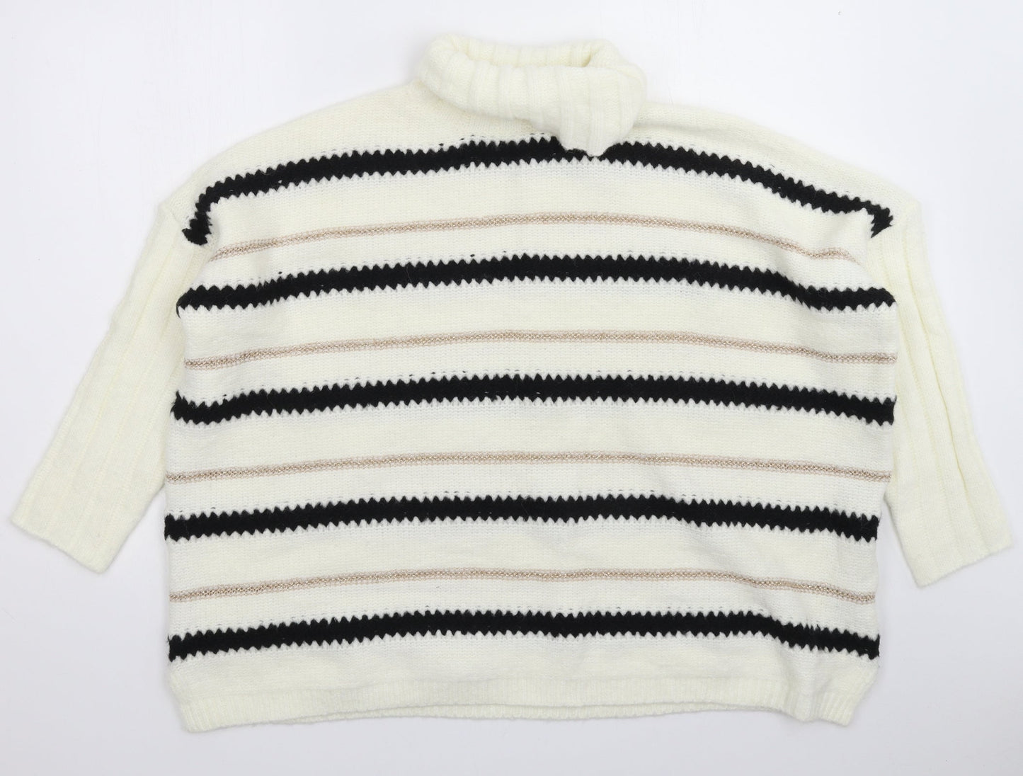 Millenium Womens White Striped Knit Pullover Jumper One Size