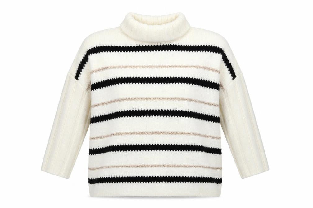Millenium Womens White Striped Knit Pullover Jumper One Size