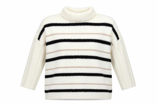 Millenium Womens White Striped Knit Pullover Jumper One Size