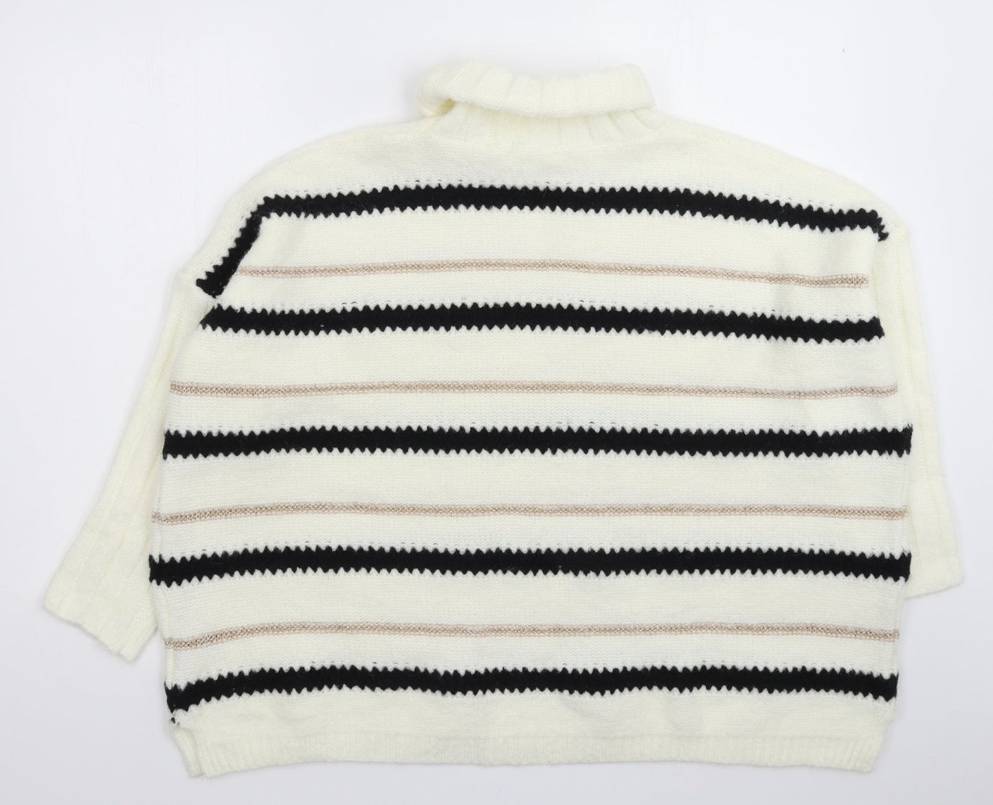 Millenium Womens White Striped Knit Pullover Jumper One Size