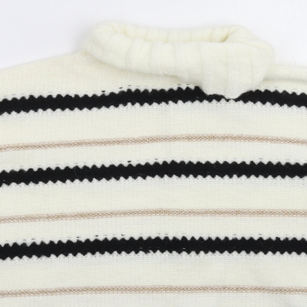 Millenium Womens White Striped Knit Pullover Jumper One Size