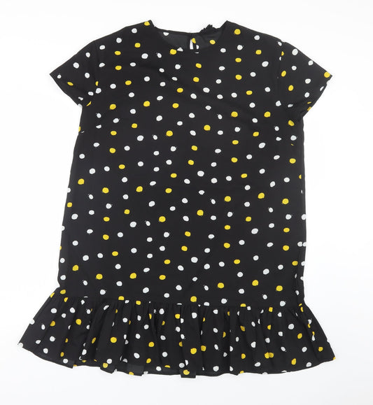 Wednesday Girl Womens Black Polka Dot  Basic T-Shirt Size L
