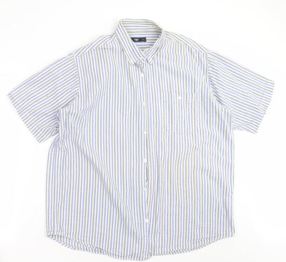 Preloved Cotton Traders Mens Blue Striped   Button-Up Size XL - Front