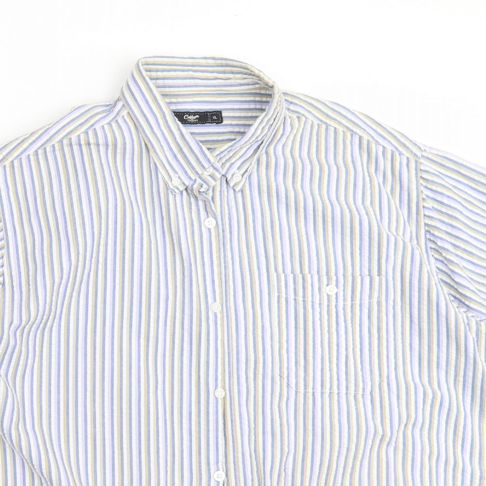 Cotton Traders Mens Blue Striped   Button-Up Size XL