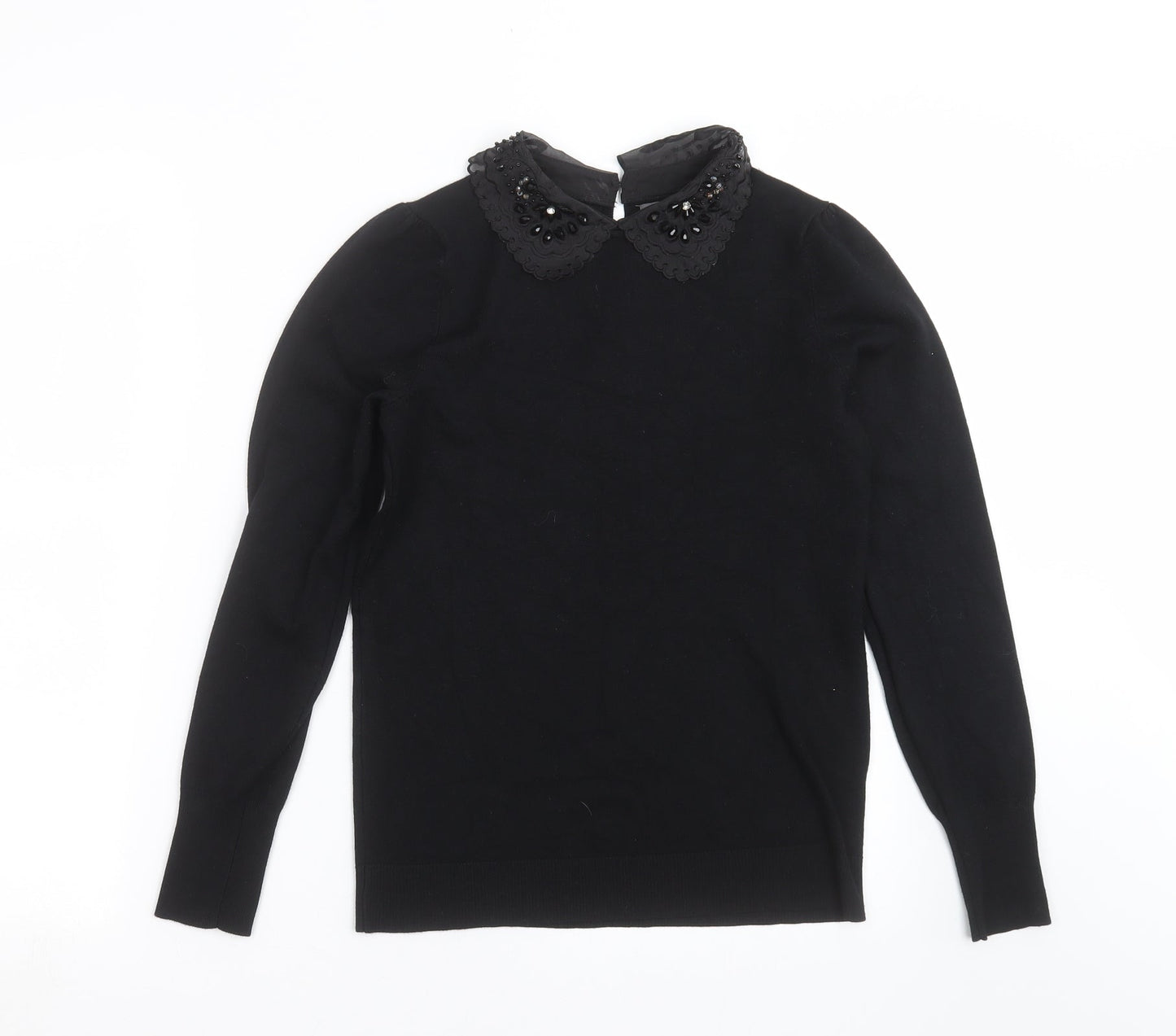 Papaya Womens Black  Knit Pullover Jumper Size 8  - beaded collar