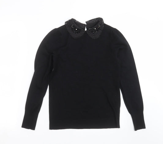 Papaya Womens Black  Knit Pullover Jumper Size 8  - beaded collar