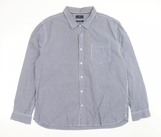 Easy Mens Blue Check   Button-Up Size 2XL