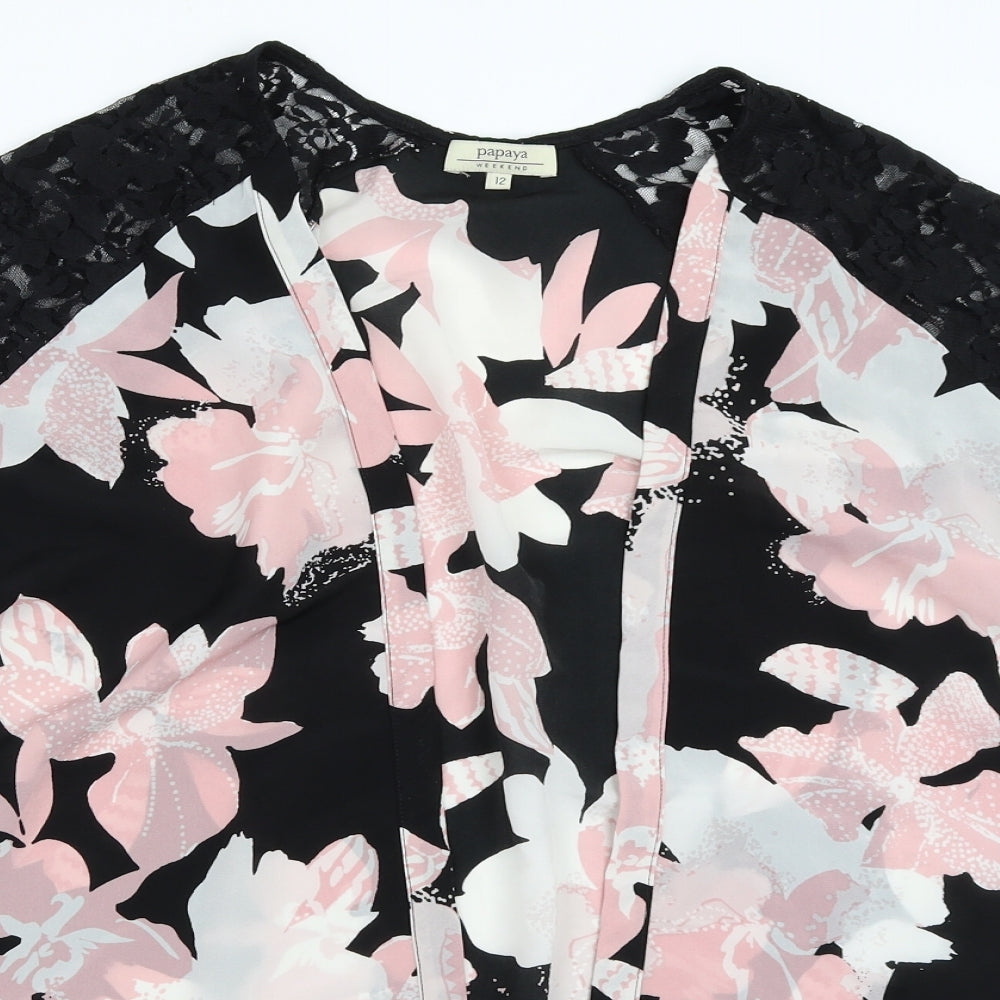 Papaya Womens Black Floral  Cardigan Jumper Size 12