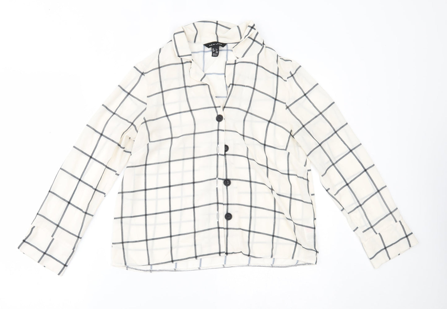 New Look Womens White Plaid  Basic Button-Up Size 6