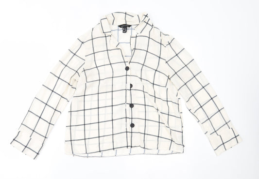 New Look Womens White Plaid  Basic Button-Up Size 6