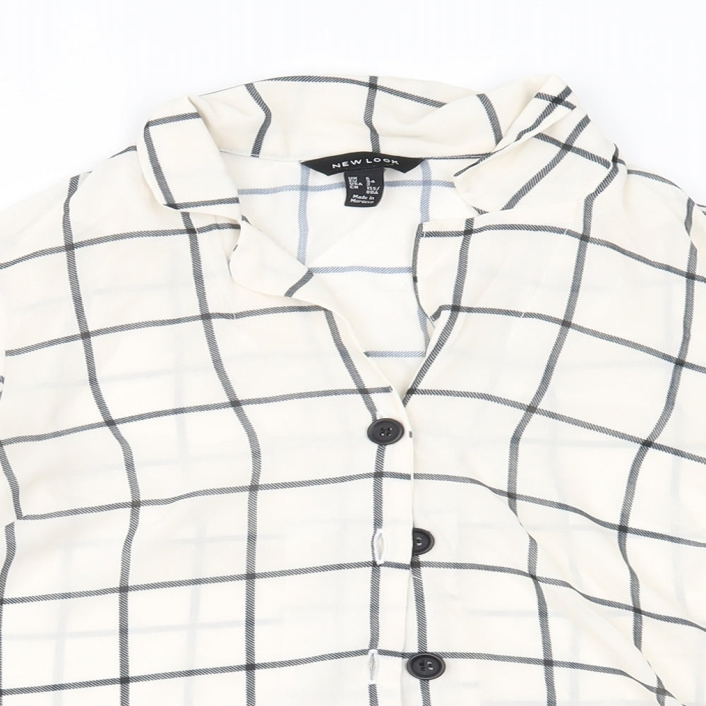New Look Womens White Plaid  Basic Button-Up Size 6