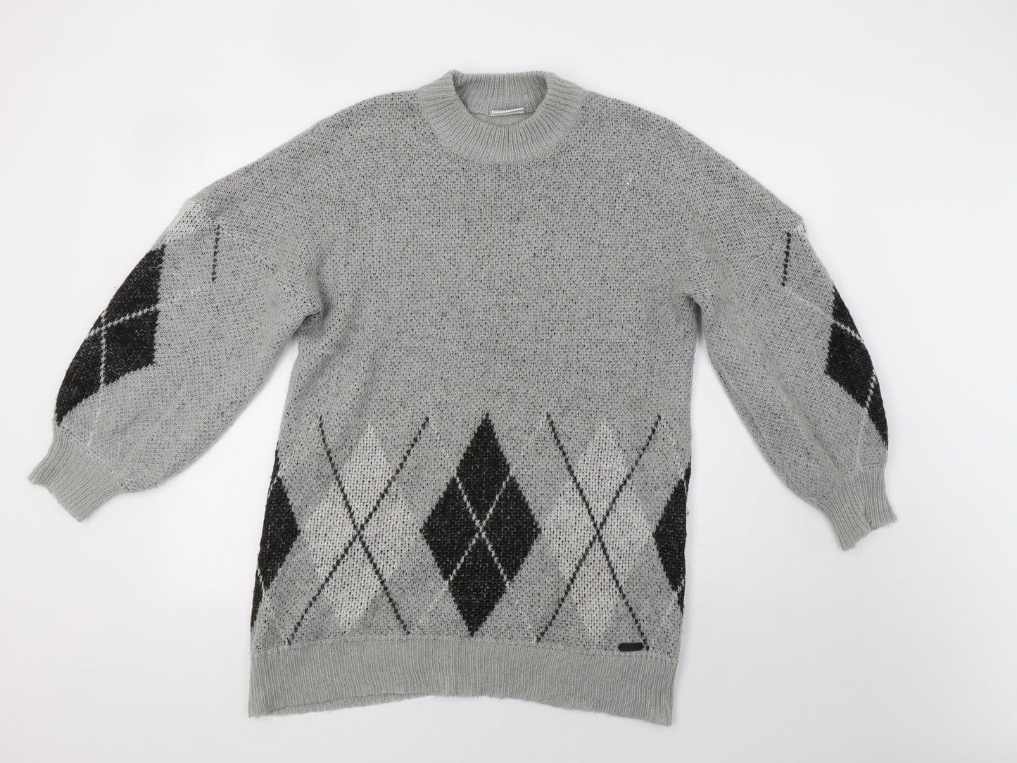Noisy may Womens Grey Argyle/Diamond  Pullover Jumper Size S