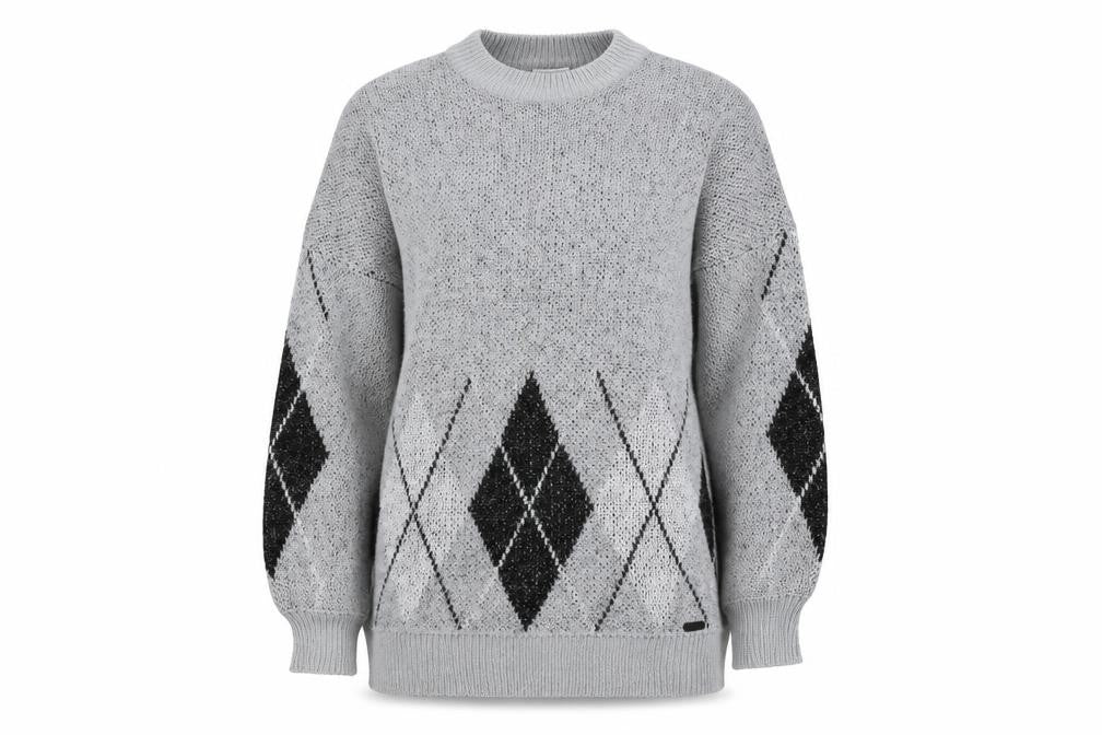 Noisy may Womens Grey Argyle/Diamond  Pullover Jumper Size S