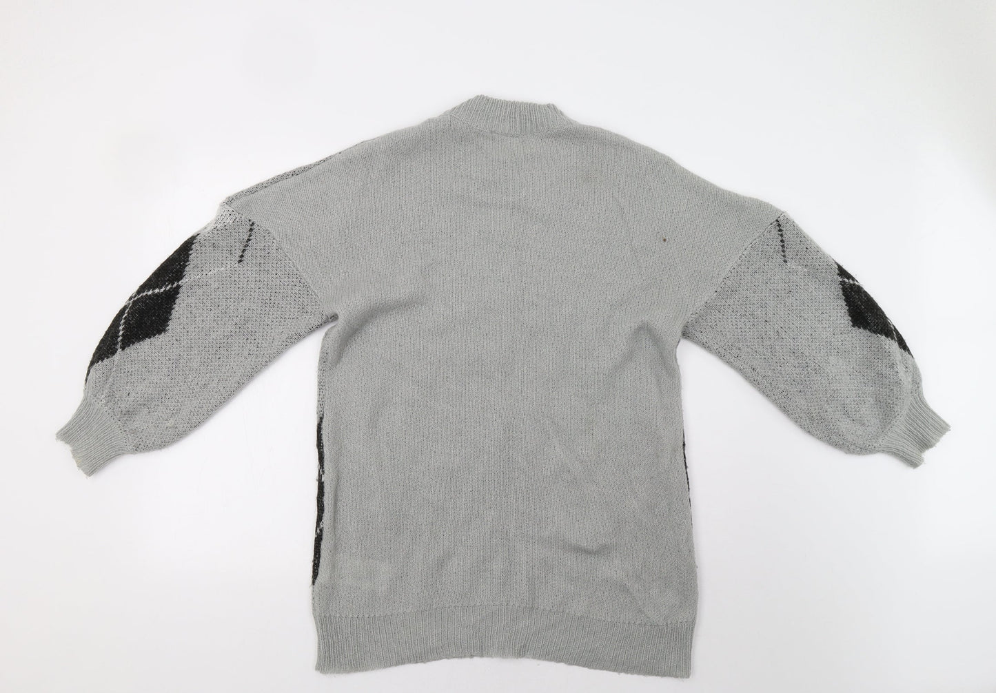 Noisy may Womens Grey Argyle/Diamond  Pullover Jumper Size S