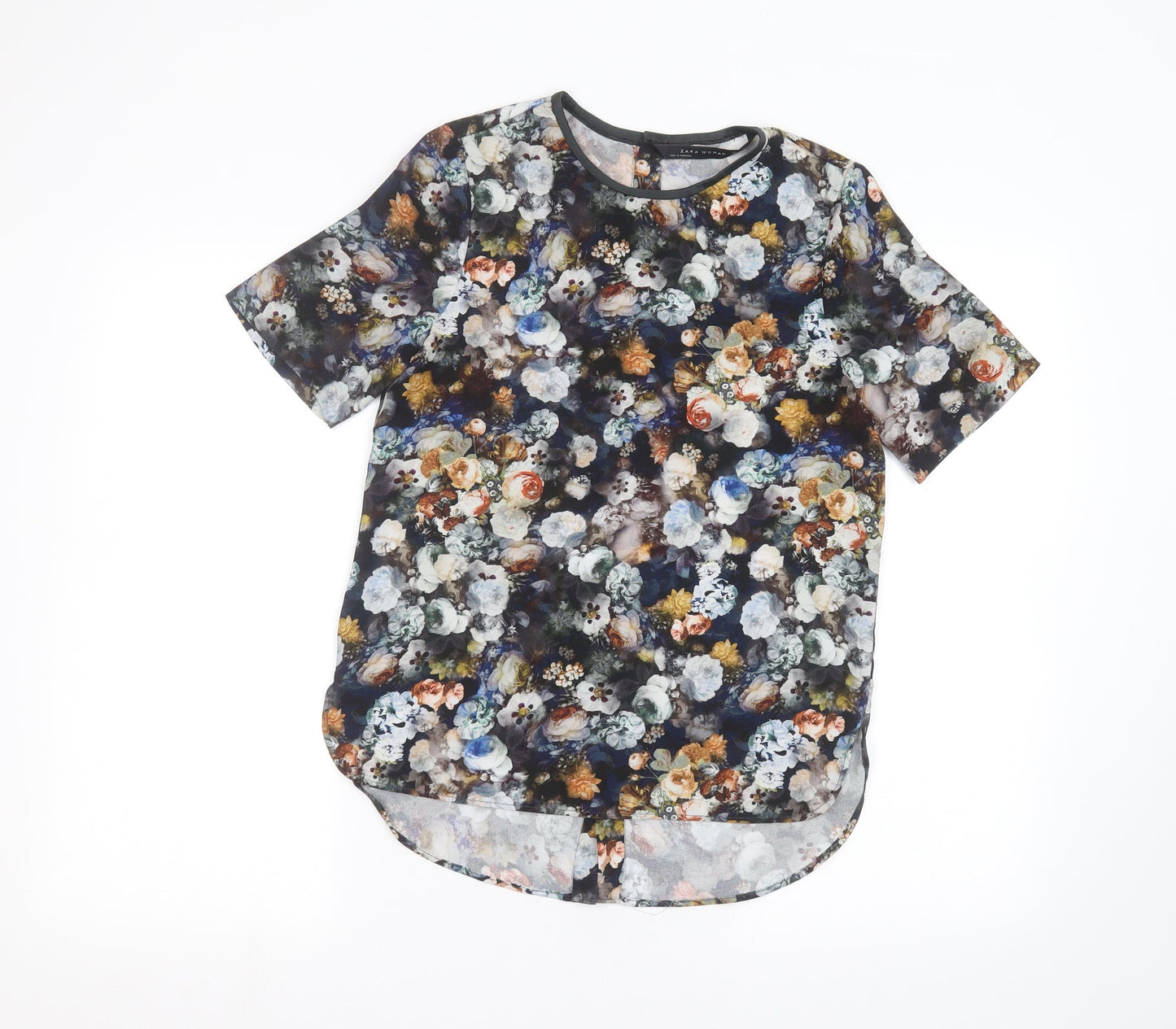 Zara Womens Black Floral  Basic Button-Up Size XS