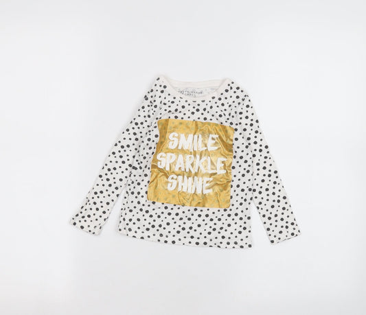 Primark Girls White Polka Dot  Basic T-Shirt Size 2-3 Years