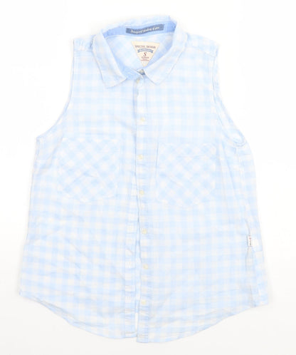 Bershka Womens Blue Check  Basic Button-Up Size S