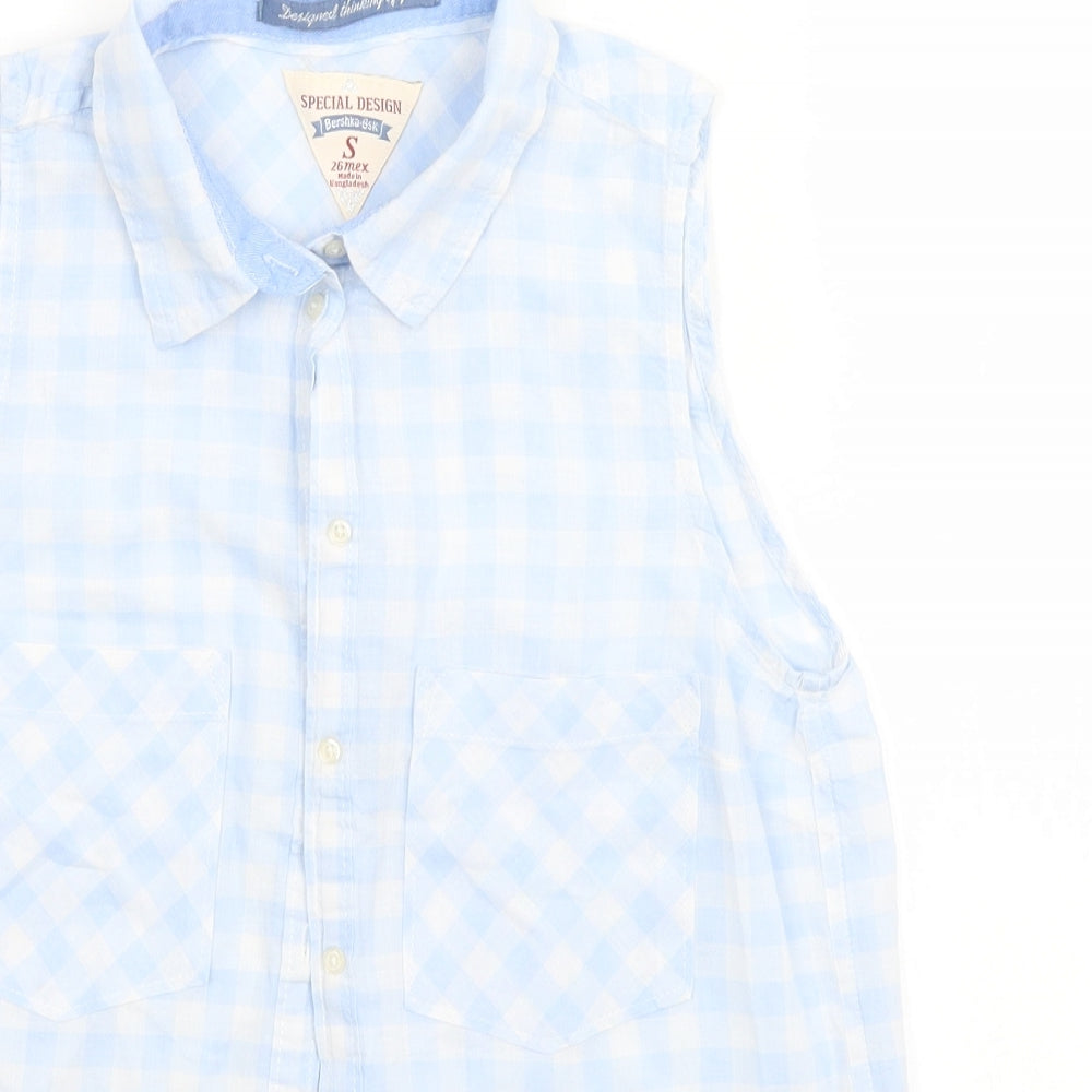 Bershka Womens Blue Check  Basic Button-Up Size S
