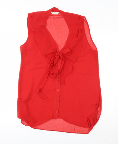 Preloved Miss Selfridge Womens Red   Basic Button-Up Size 12  - tie - Front