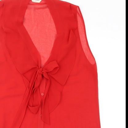 Preloved Miss Selfridge Womens Red   Basic Button-Up Size 12  - tie - Detail