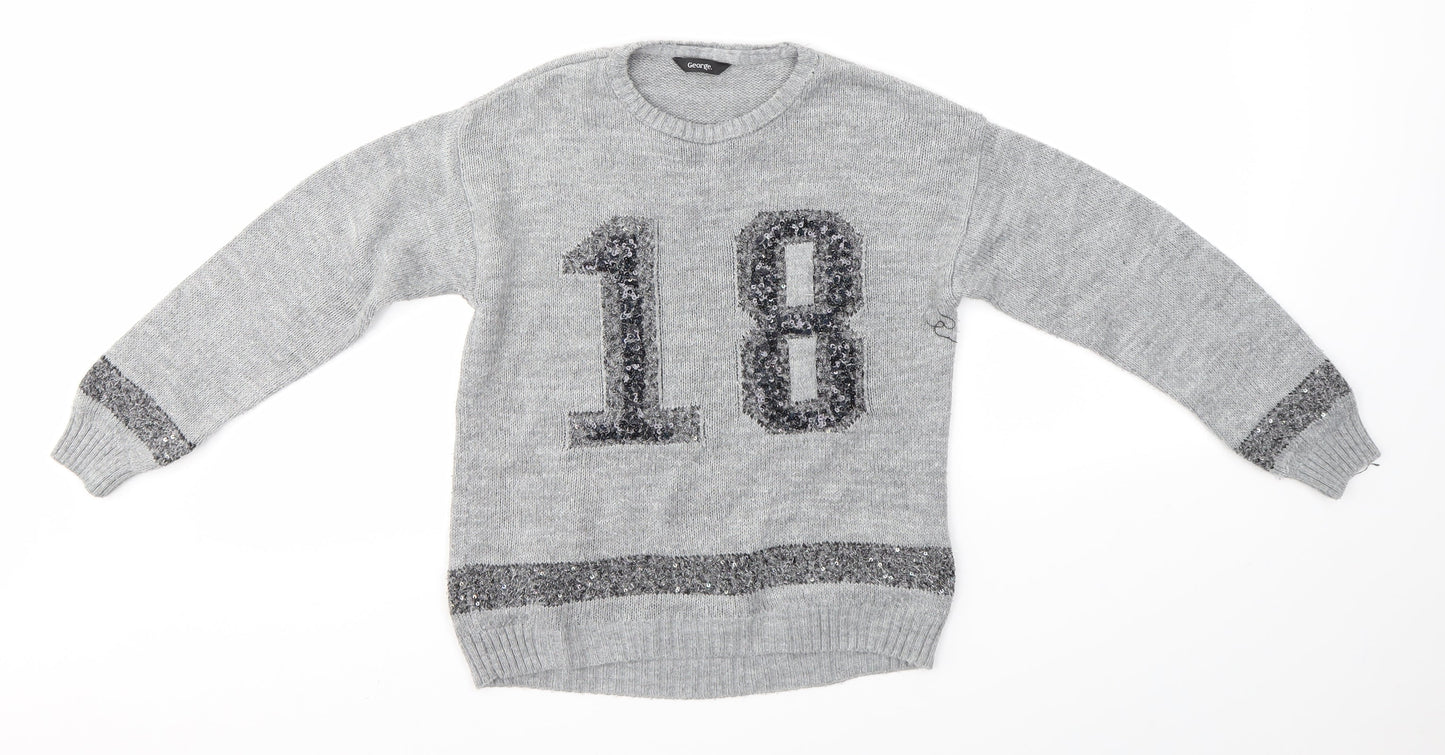 George Girls Grey   Pullover Jumper Size 7-8 Years