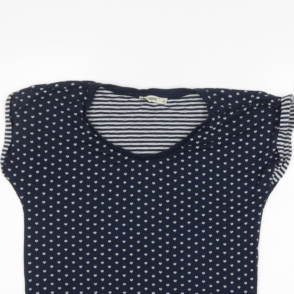 Oasis Womens Blue Polka Dot  Tunic T-Shirt Size XS