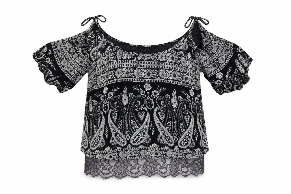 Select Womens Black Paisley  Basic Blouse Size 6
