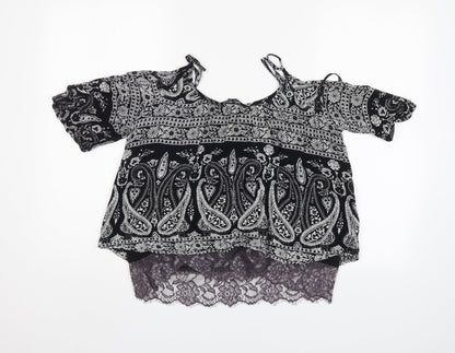 Select Womens Black Paisley  Basic Blouse Size 6
