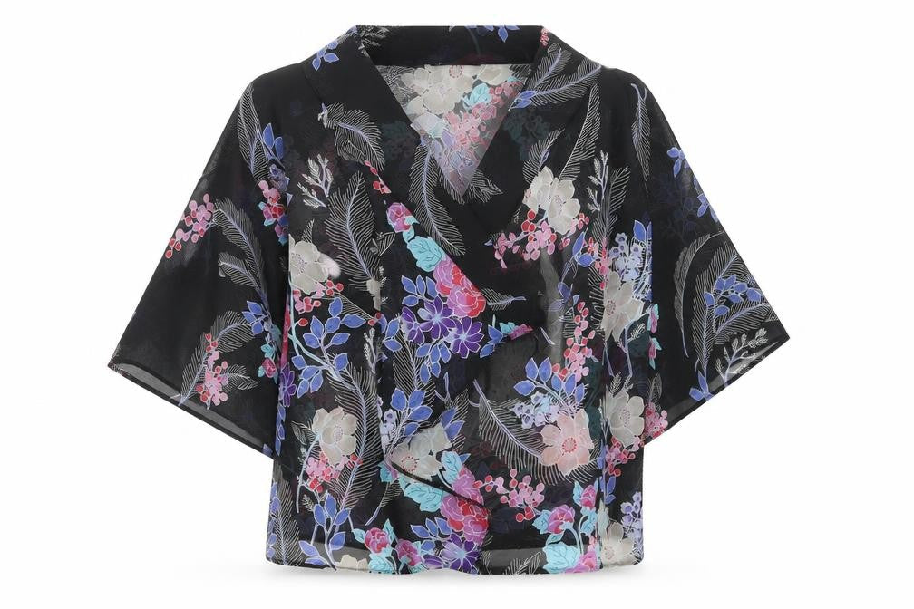 Internacionale Womens Black Floral  Kimono Jacket Size 12
