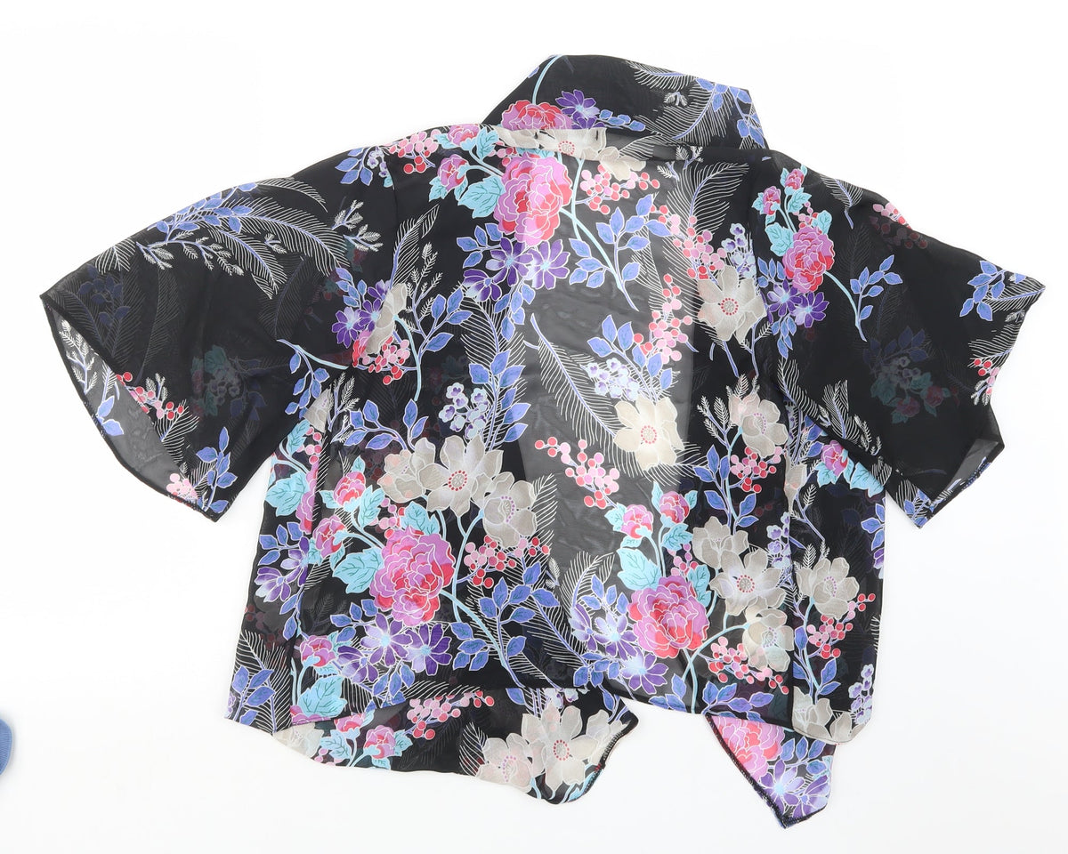 Internacionale Womens Black Floral  Kimono Jacket Size 12