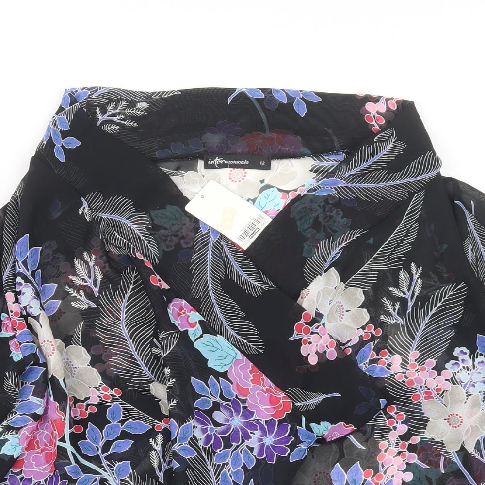 Internacionale Womens Black Floral  Kimono Jacket Size 12
