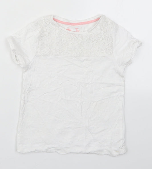 TU Girls White  Lace Basic T-Shirt Size 6 Years