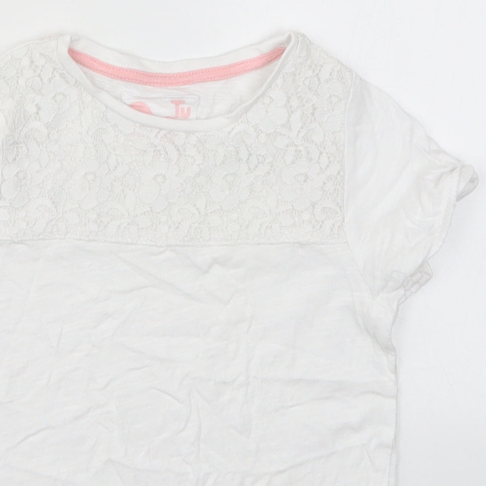 TU Girls White  Lace Basic T-Shirt Size 6 Years