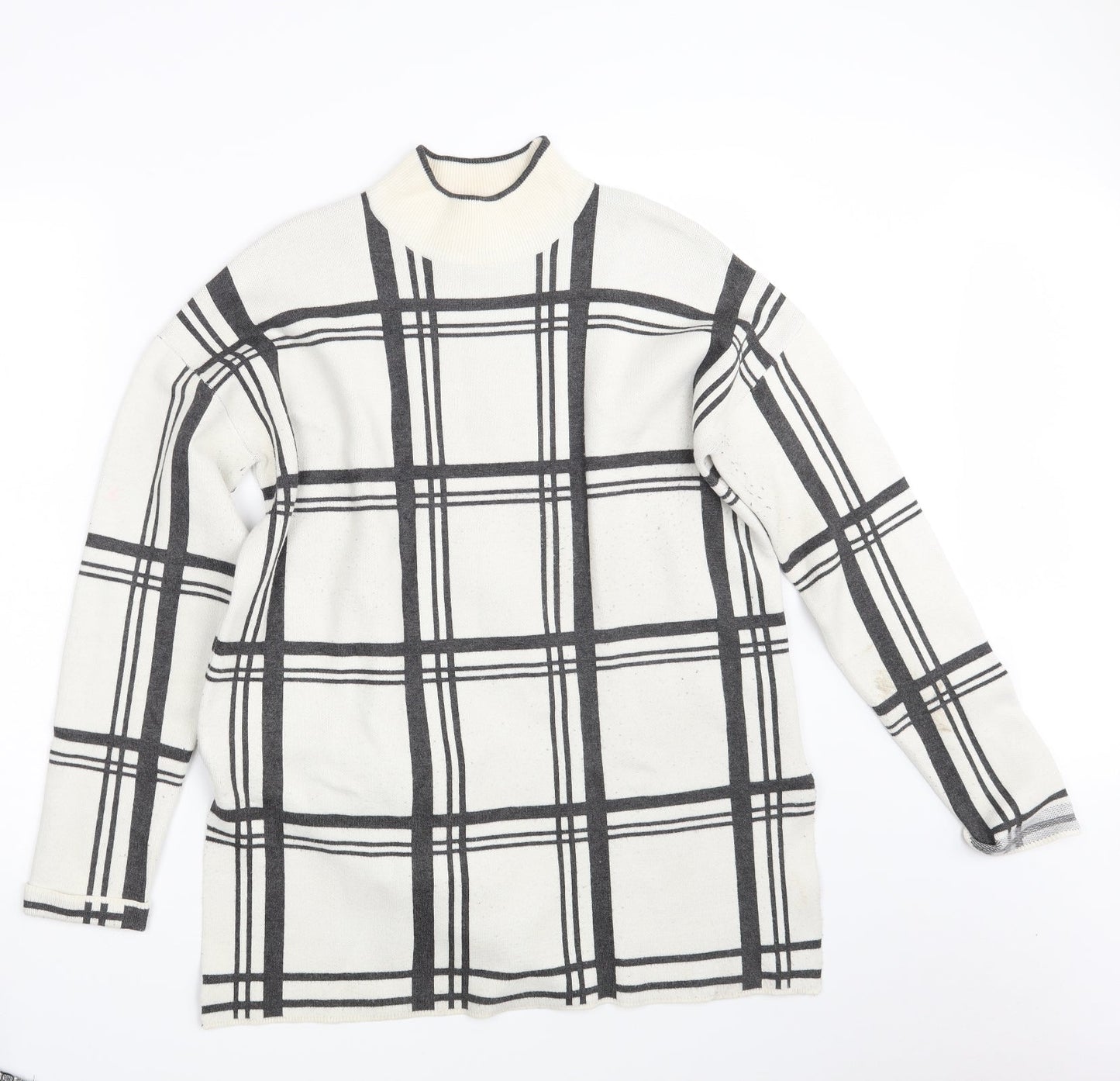 Topshop Womens White Check Knit Pullover Jumper Size 12