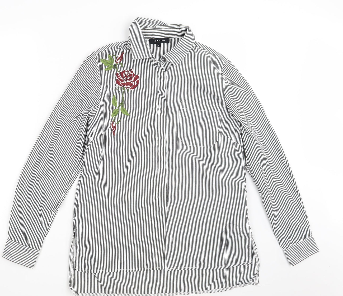 New Look Womens White Striped  Basic Button-Up Size 8