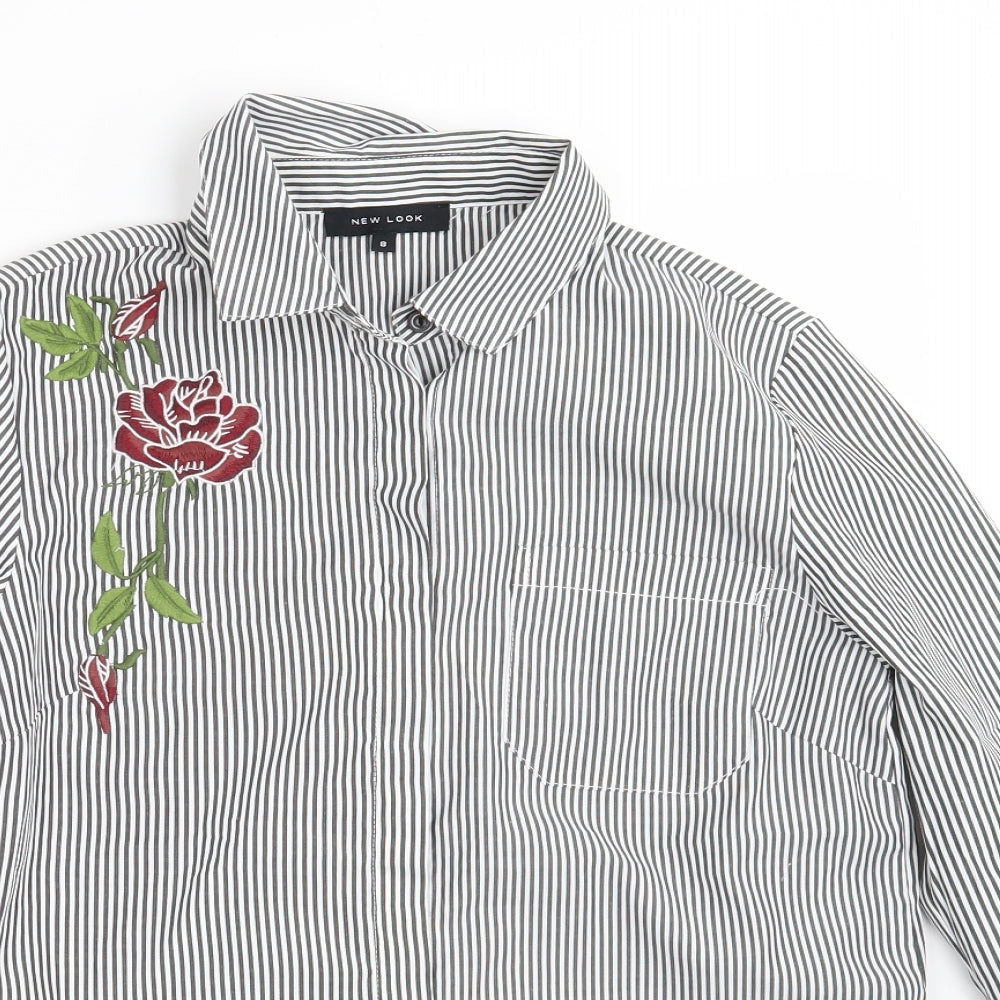 New Look Womens White Striped  Basic Button-Up Size 8