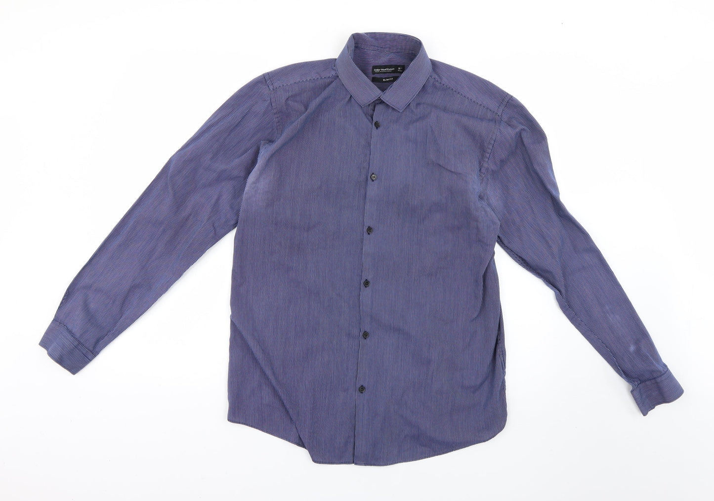 Cedar Wood State Womens Blue Striped  Basic Button-Up Size 16