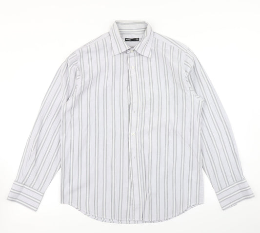 EA Mens Blue Striped   Button-Up Size M