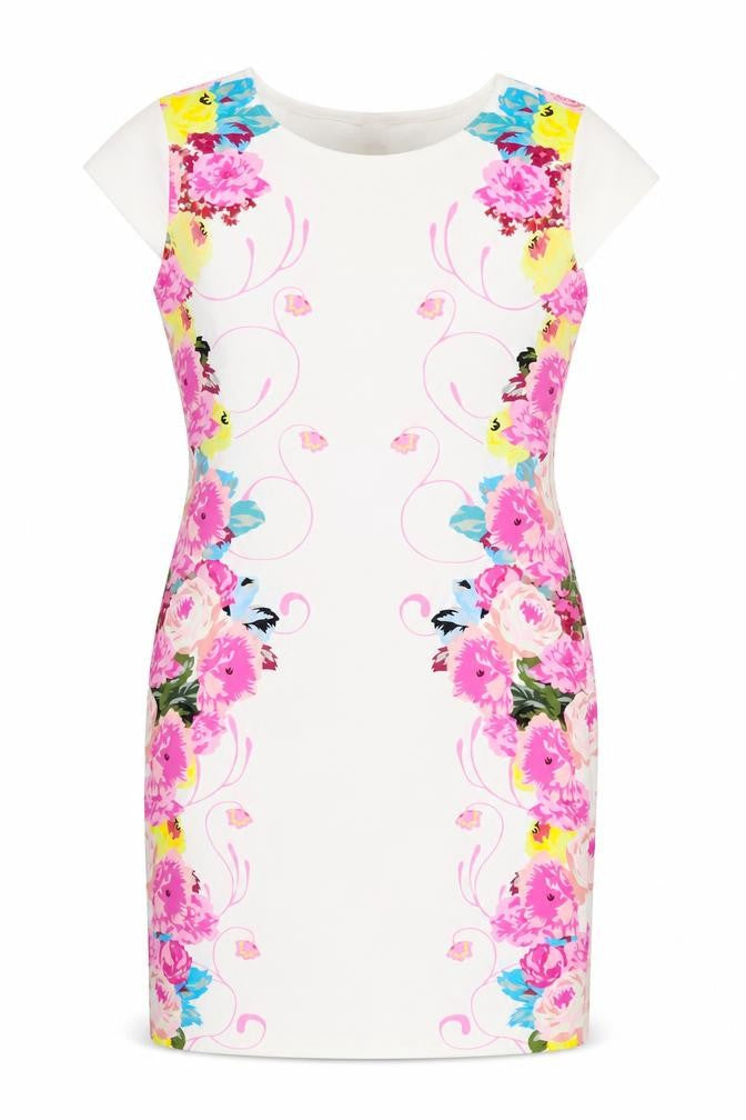 elfin Womens White Floral  A-Line  Size L