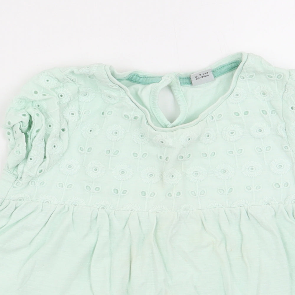 TU Girls Green Floral  Basic Blouse Size 2-3 Years