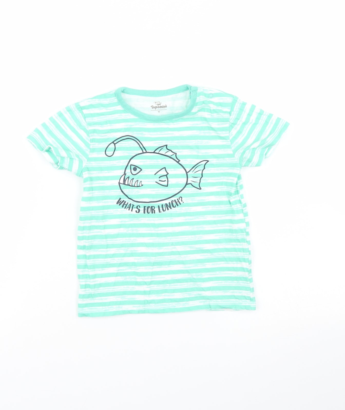 TOPOMINI Boys Green Striped  Basic T-Shirt Size 2 Years