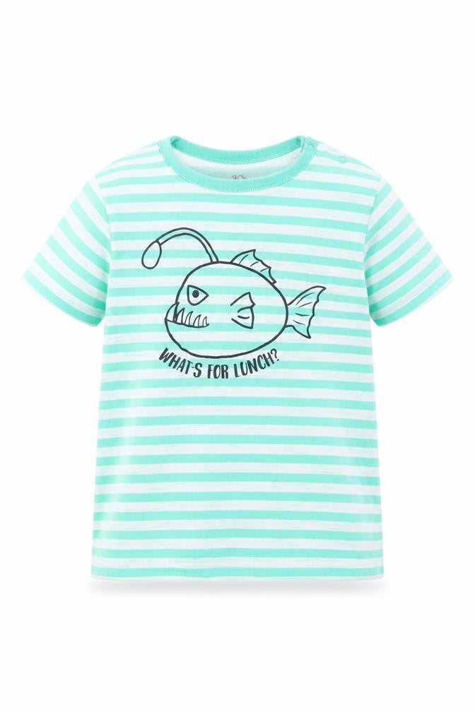TOPOMINI Boys Green Striped  Basic T-Shirt Size 2 Years