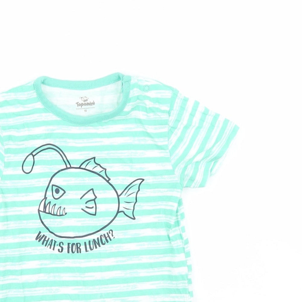 TOPOMINI Boys Green Striped  Basic T-Shirt Size 2 Years